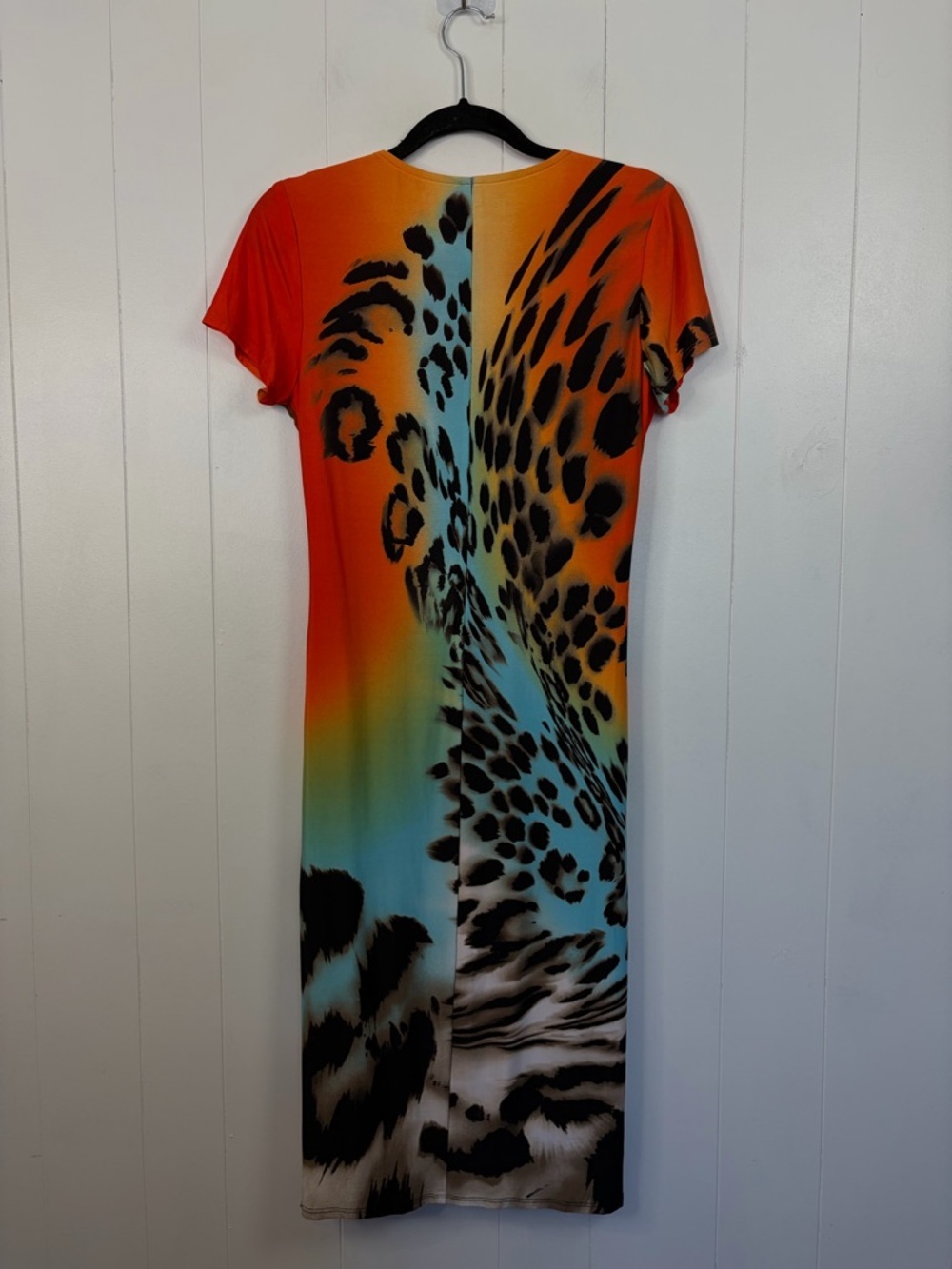 Frank Lyman Design Dress Size 10 Animal Print Ruched Faux Wrap Knee Length Midi - Picture 5 of 13